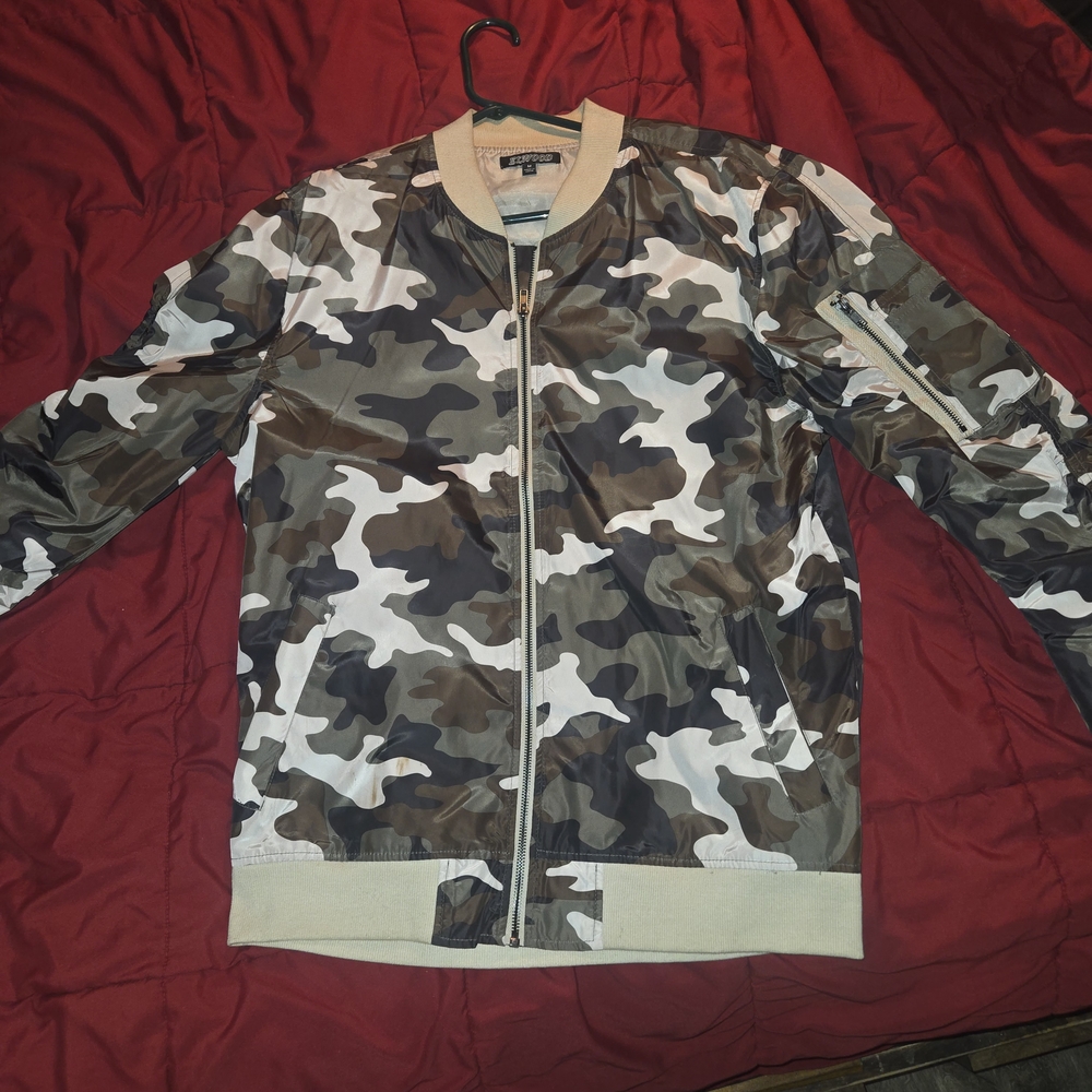 Alpha Industries Green and Brown Camouflage Bomber Jacket